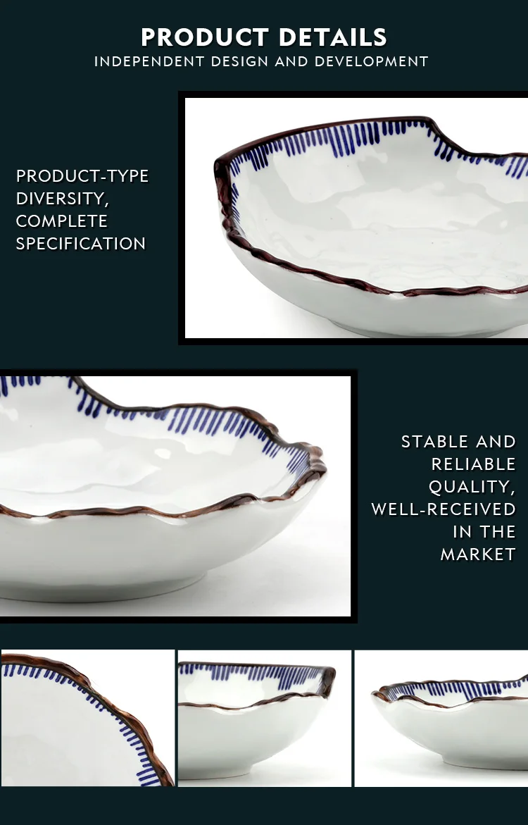 hot sale chinese blue white Irregular shape bowl dinner porcelain restaurant vintage dinnerware fine ceramic bowls
