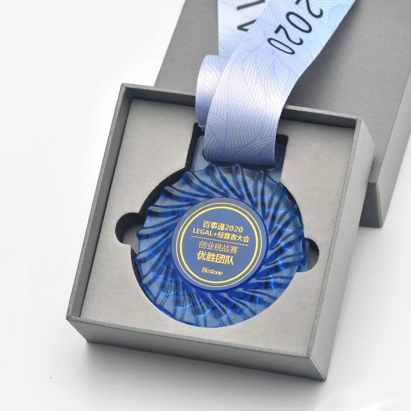 High Grade New Crystal Medal Ribbon Logo Engraved Gold Marathon Soccer Basketball  Sports Medals Souvenir Gifts details