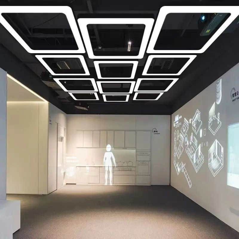 product led office square chandelier for meeting rooms gyms shopping malls ceiling lamp with modeling light-12