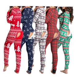 2021 New Arrival Wholesale Custom Long Sleeves Jumpsuit Pajama Onsie Adult Womens Butt Flap Christmas onesie romper