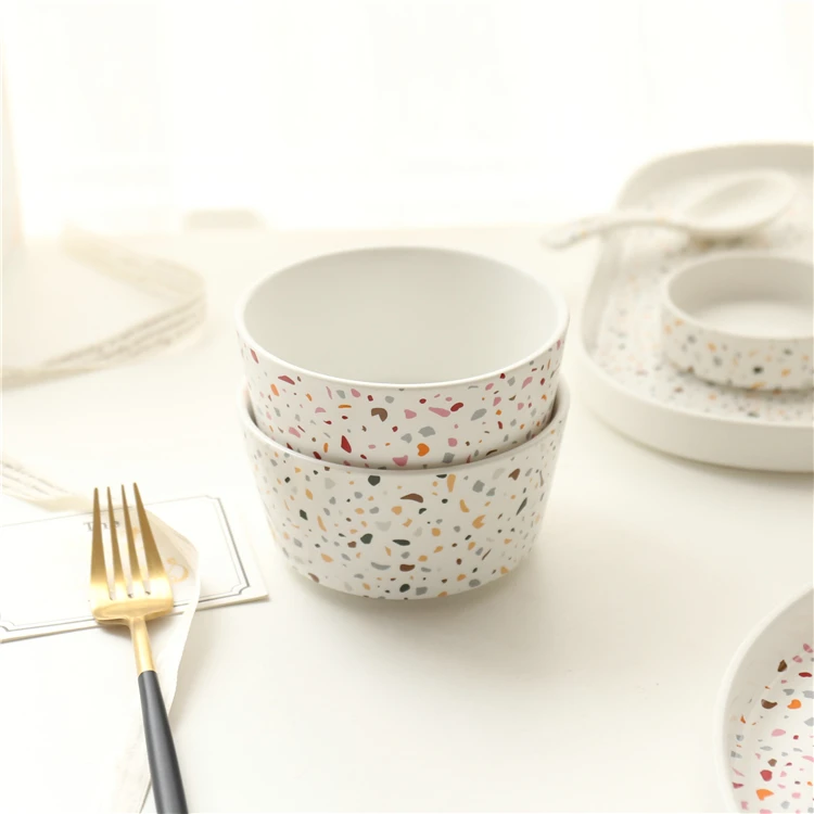 Modern Design Novelty Dinnerware Terrazzo Decal Ceramic Dinner Set For