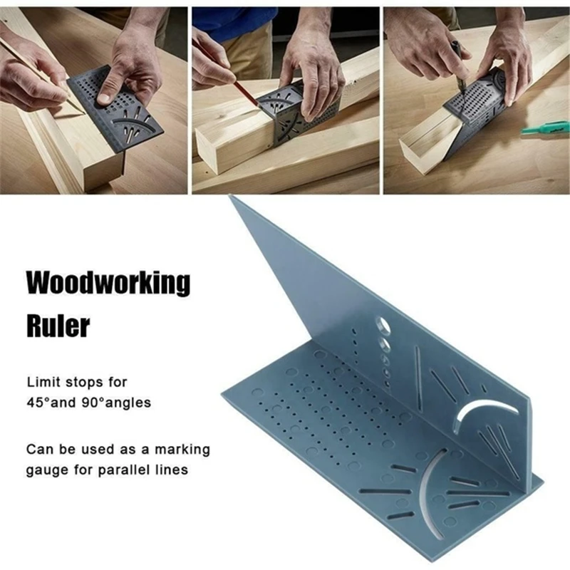 3D Mitre Bevel Angle Square Size Woodworking Measuring Tool With Gauge Ruler 