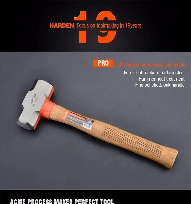 Professional Hand Tools Carbon Steel 3lb Sledge Stoning Hammer With Oak Wood Handle