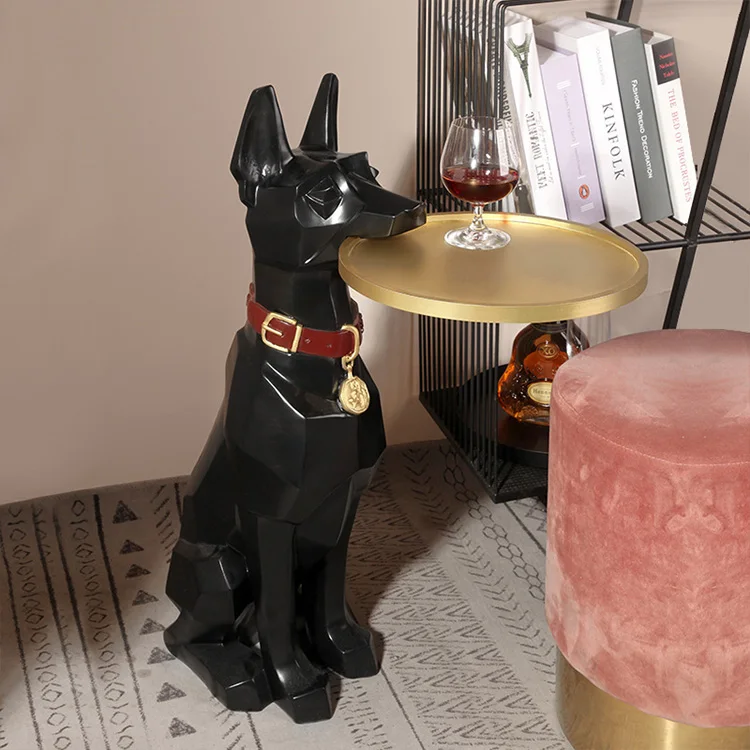 Doberman Holding Tray Sculpture Resin Dog Side Table,Doberman Statue ...