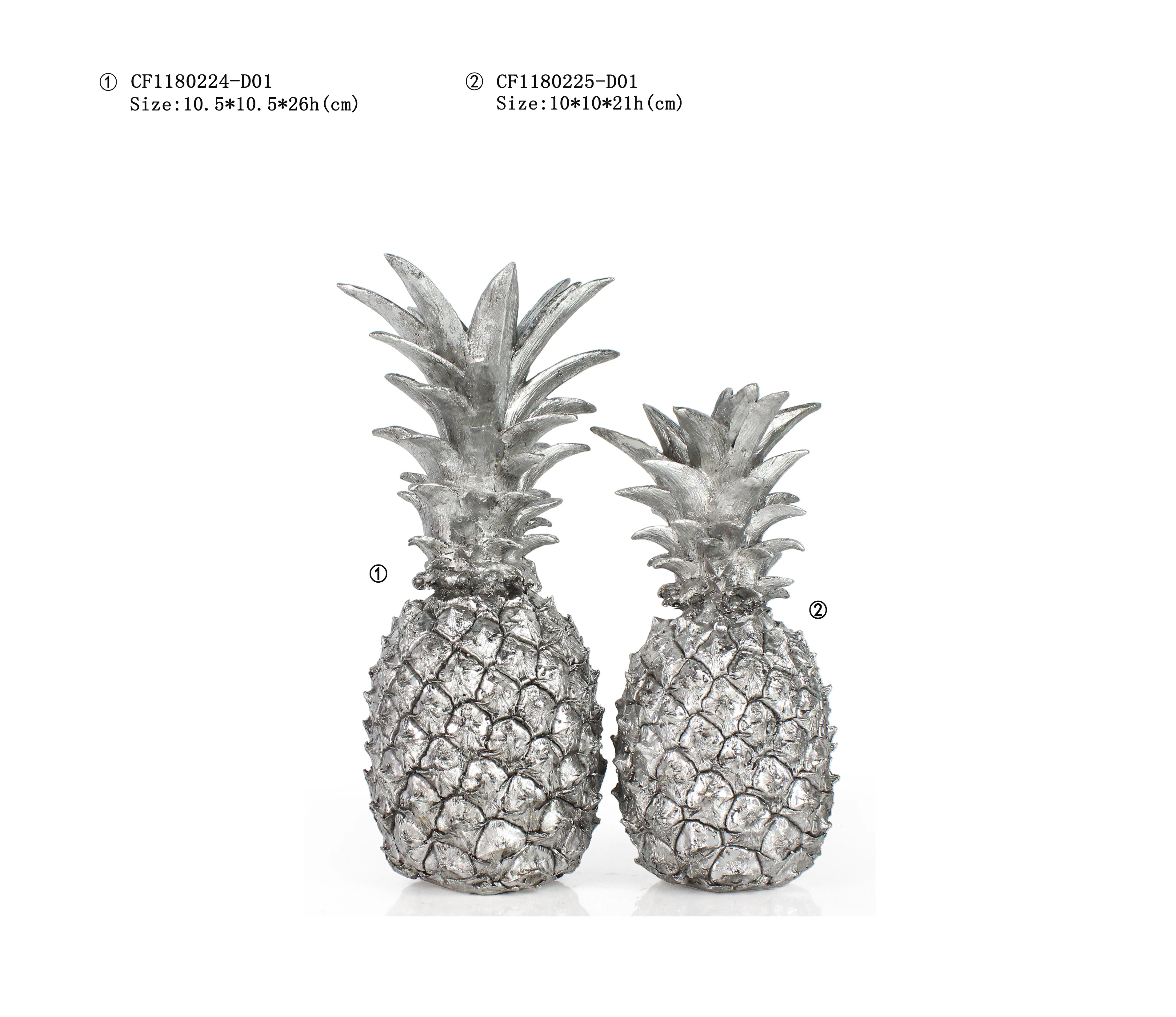 Wholesales Tropical Fruit  Resin Decorative Antique Silver Pineapple Figurine manufacture