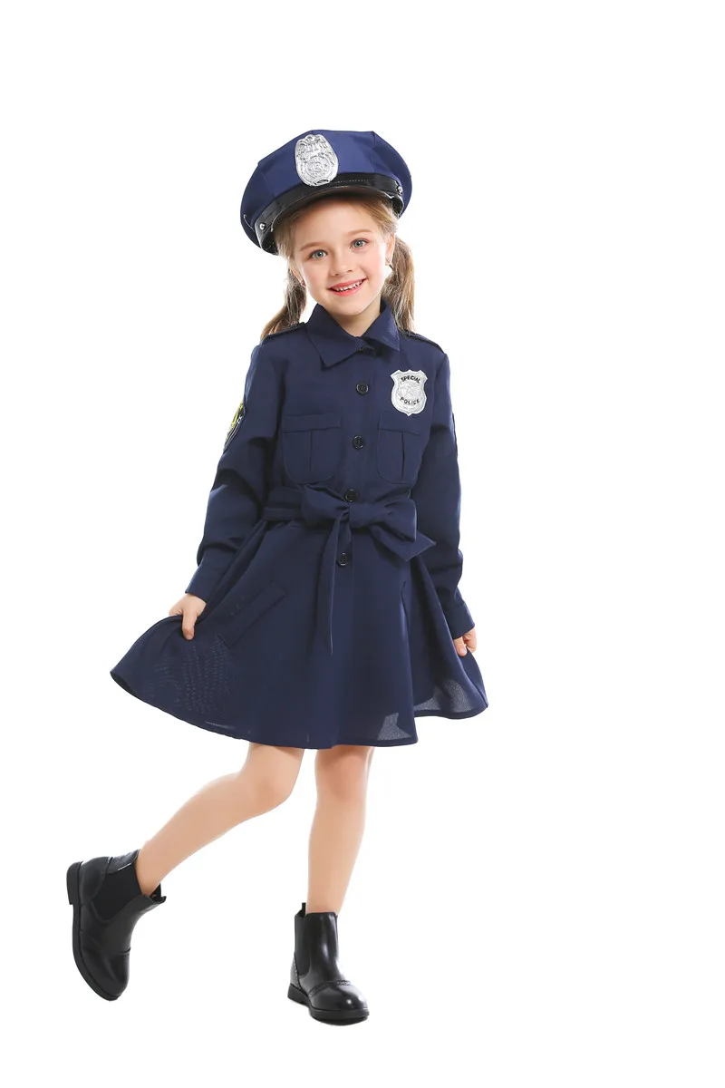 Kids Girls Police Dress Up Children Party Carnival Cosplay Cop Officer ...