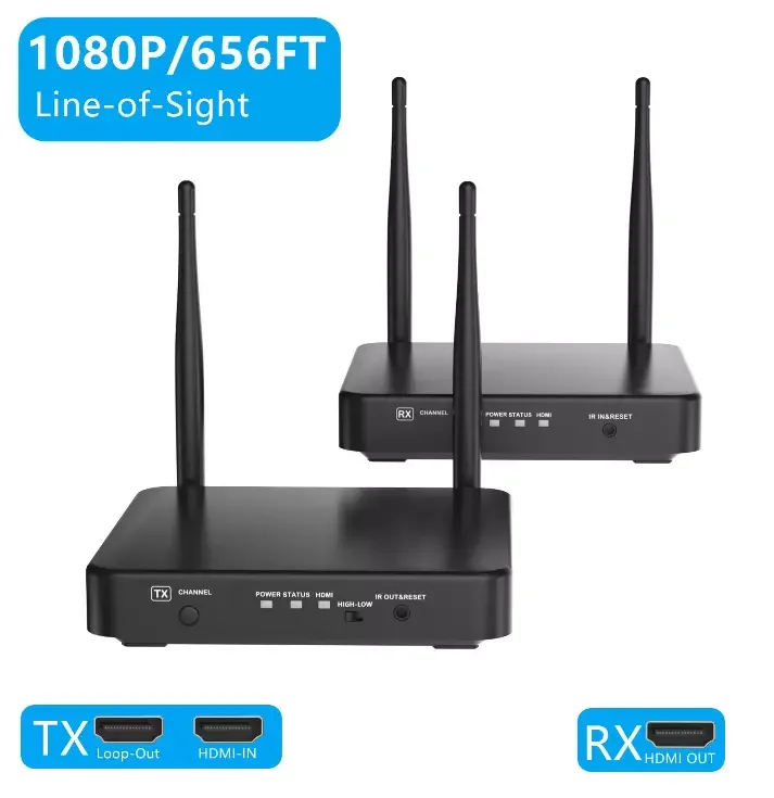 Long Range 200M HDMI Wireless Extender Splitter 1x2 Transmitter and Receiver Support 5G 1080P