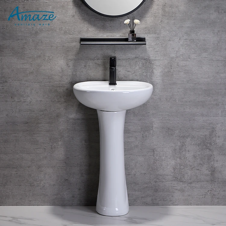 Cheap modern floor standing white hotel lavatory sanitary ware bathroom ceramic hand wash pedestal sink basin with pedestal factory