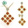 Wholesale 14K gold jewelry good luck garnet flower Oriental complex jewels set
