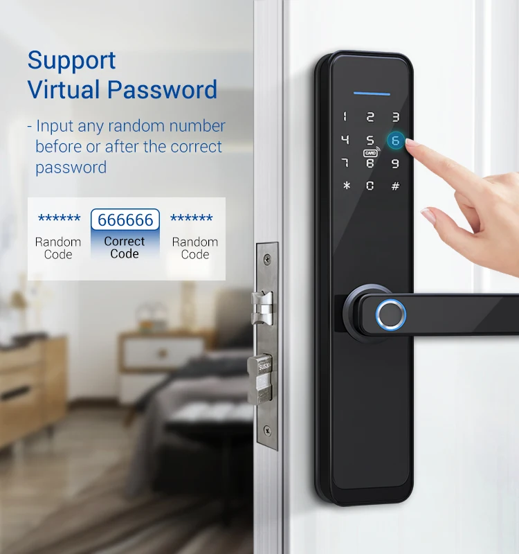 tuya智能指纹门把手锁数字电子锁门wifi app密码rfid解锁家用无钥匙