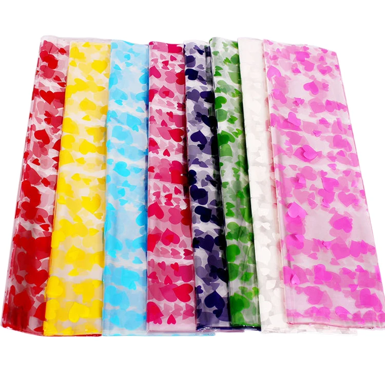 Heart Painting Transparent Cellophane Bouquet Flower Wrapping Paper