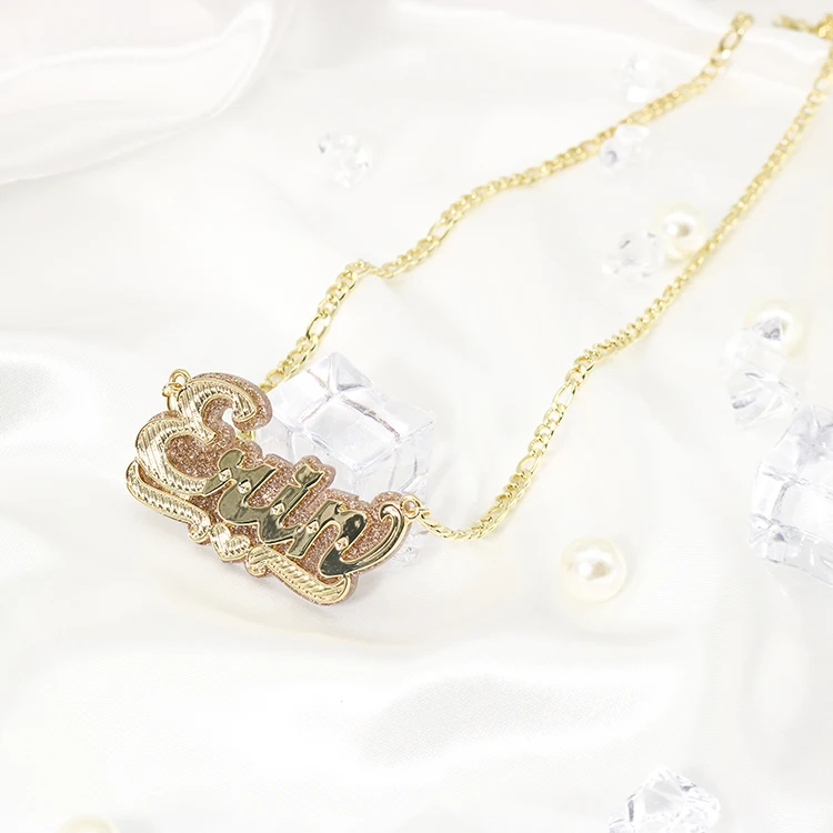 新款ins风格双色电镀合金图案定制项链亚克力定制名字吊坠项链