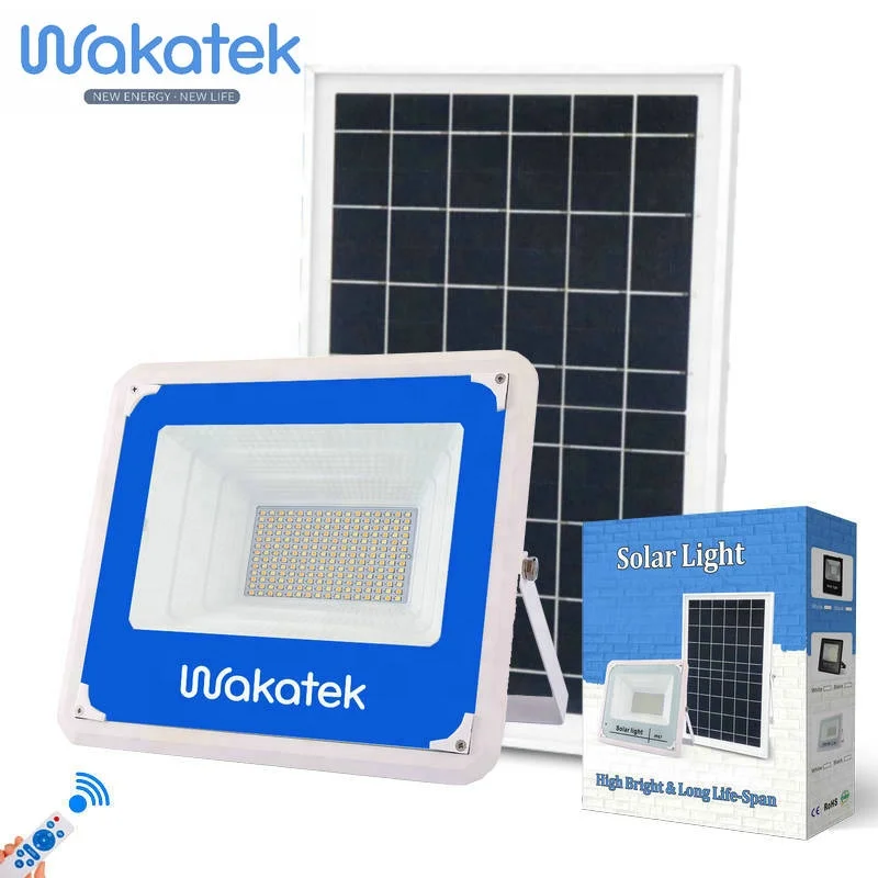 WAKATEK 100W Solar Powered Street Flood Lights, High Lumens LED Solar Light 12V solar power energy Flood Light