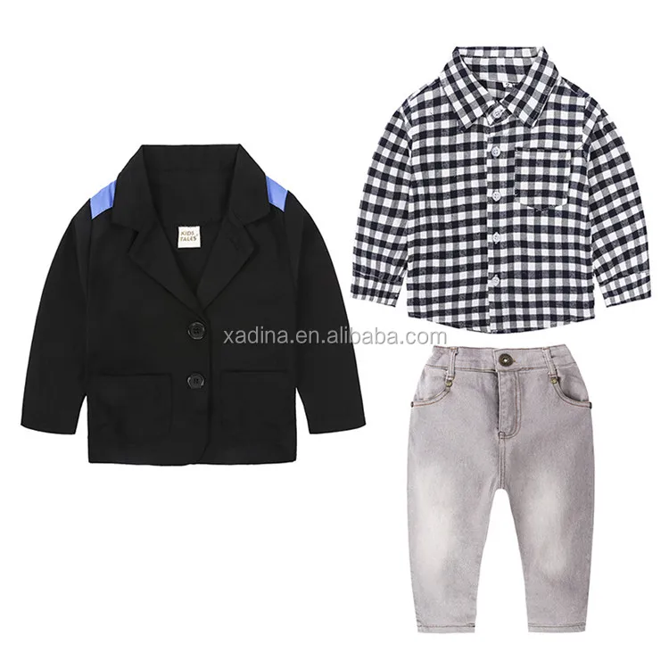 Ropa Formal Niños 3 Piezas Plaid Camiseta + Negro Chaqueta + Pantalones De  Mezclilla Trajes Niños Formal Ropa De Primavera Otoño Niño Niños Conjuntos  - Buy Ropa Formal Para Niños,Ropa Formal Para