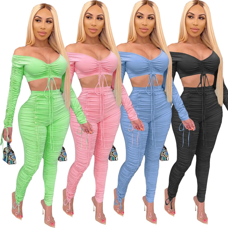 Sexy Lady Party 2 Pcs Outfits Chest Wrap Pants Stacked Solid Color Summer Women Clothing Two Piece Set