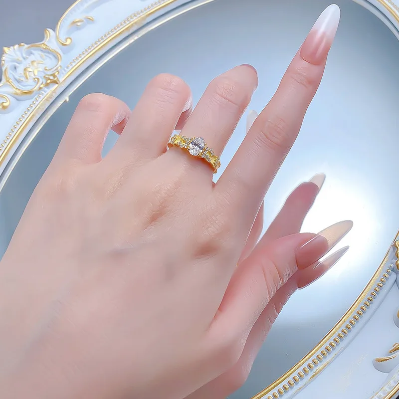 S925 Silver Gold-Plated Ring 5*7mm Egg-Shaped Oval Cut with Zircon Middle Ancient Pigeon Egg Fingertip Elf Lab Diamond Ring