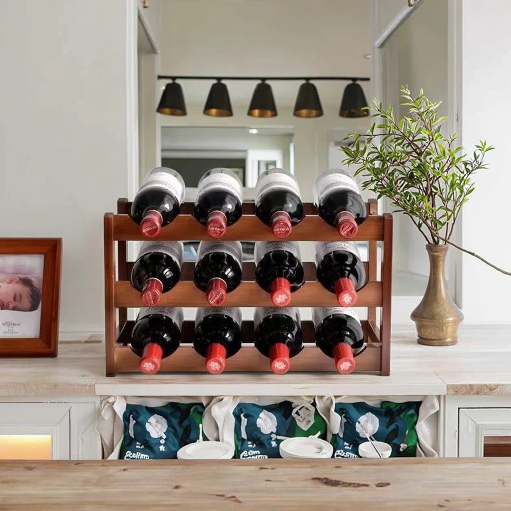 product natural bamboo wooden rectangle wine display holder rack stand countertop storage shelf organizer kitchen party tabletop cabinet-17