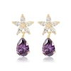 99323 Xuping 2019 new arrival 14k gold plated flower violet stone pendant stud women's earring