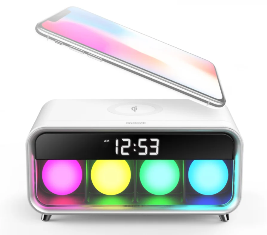 2020 Amazon Elegant Design A11Q LED Table Lamp RGB Mood Light WIth Wireless Charger And Digital Clock