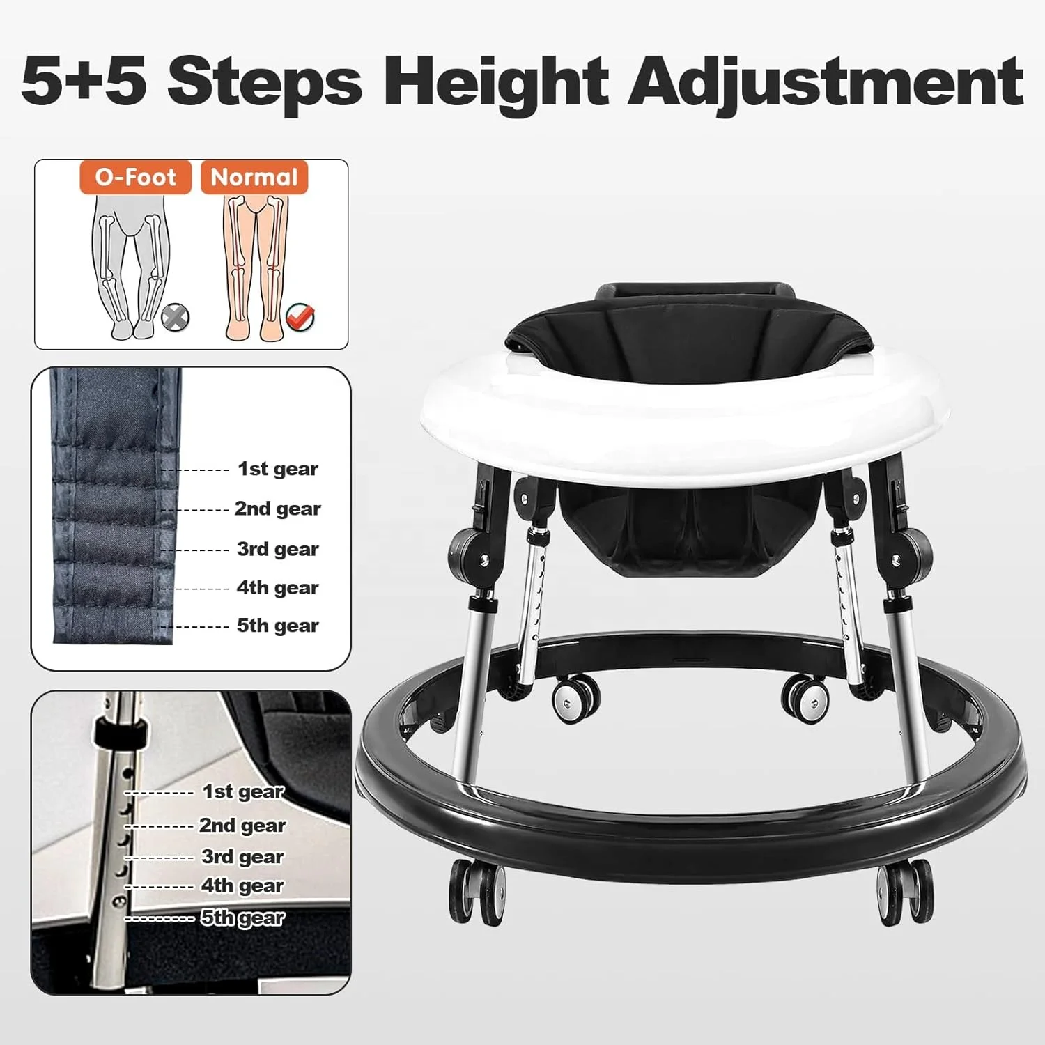 Baby Walker With Wheels,Baby Walker For Boys Girls,Foldable Activity Infant Walker Adjustable