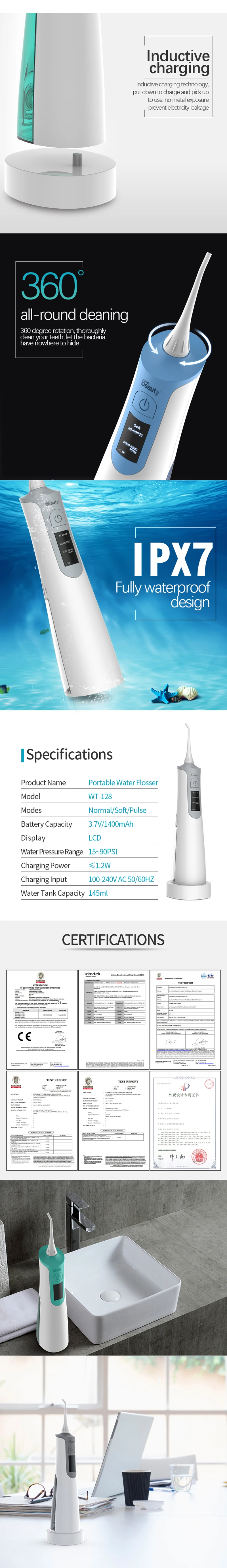 Custom Logo Portable Cordless Water Flosser Electric Dental Oral Irrigator For Teeth