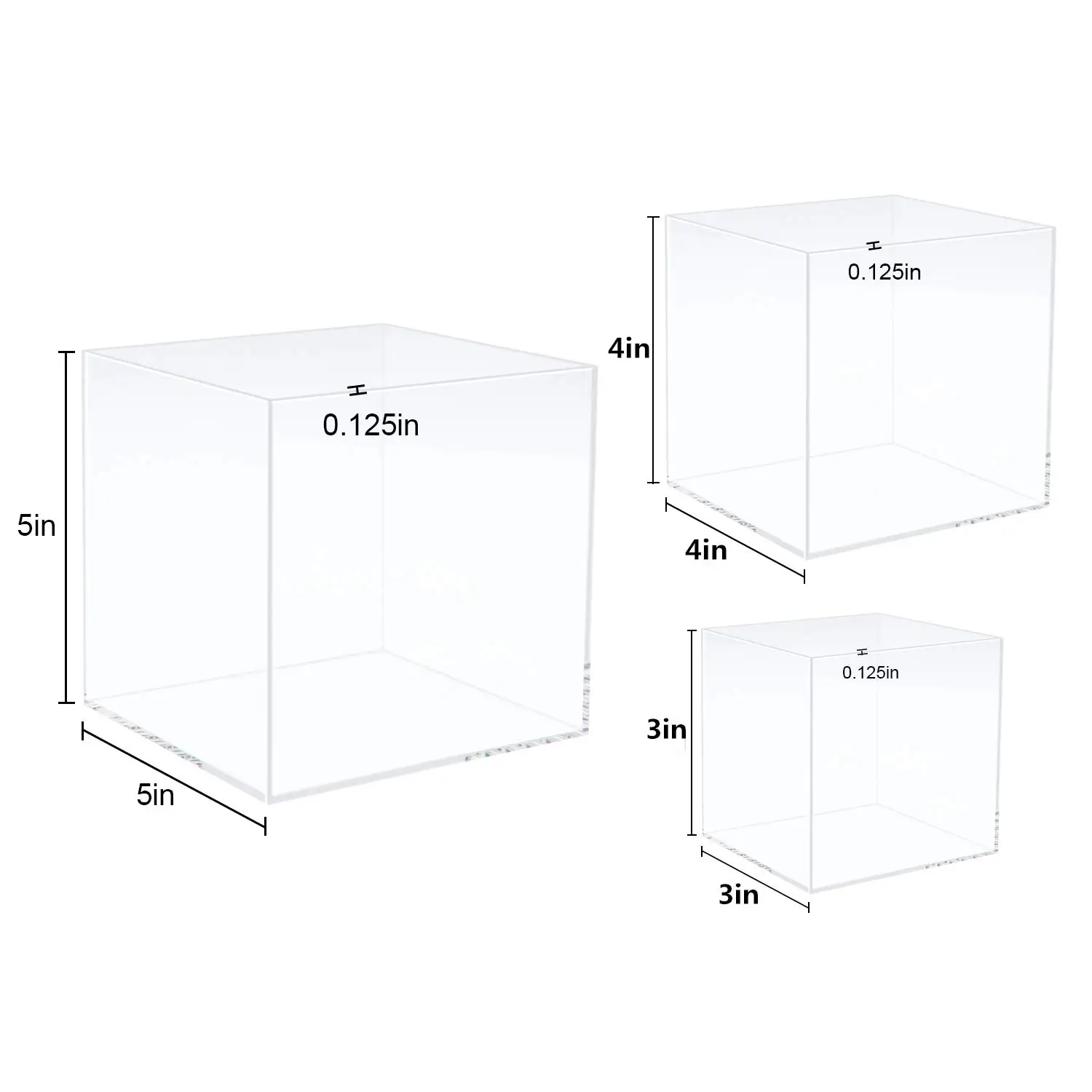 Cruoda Acrylic Cube 3x3x3 & 4x4x4 & 5x5x5 Inches 3pc Acrylic Display ...