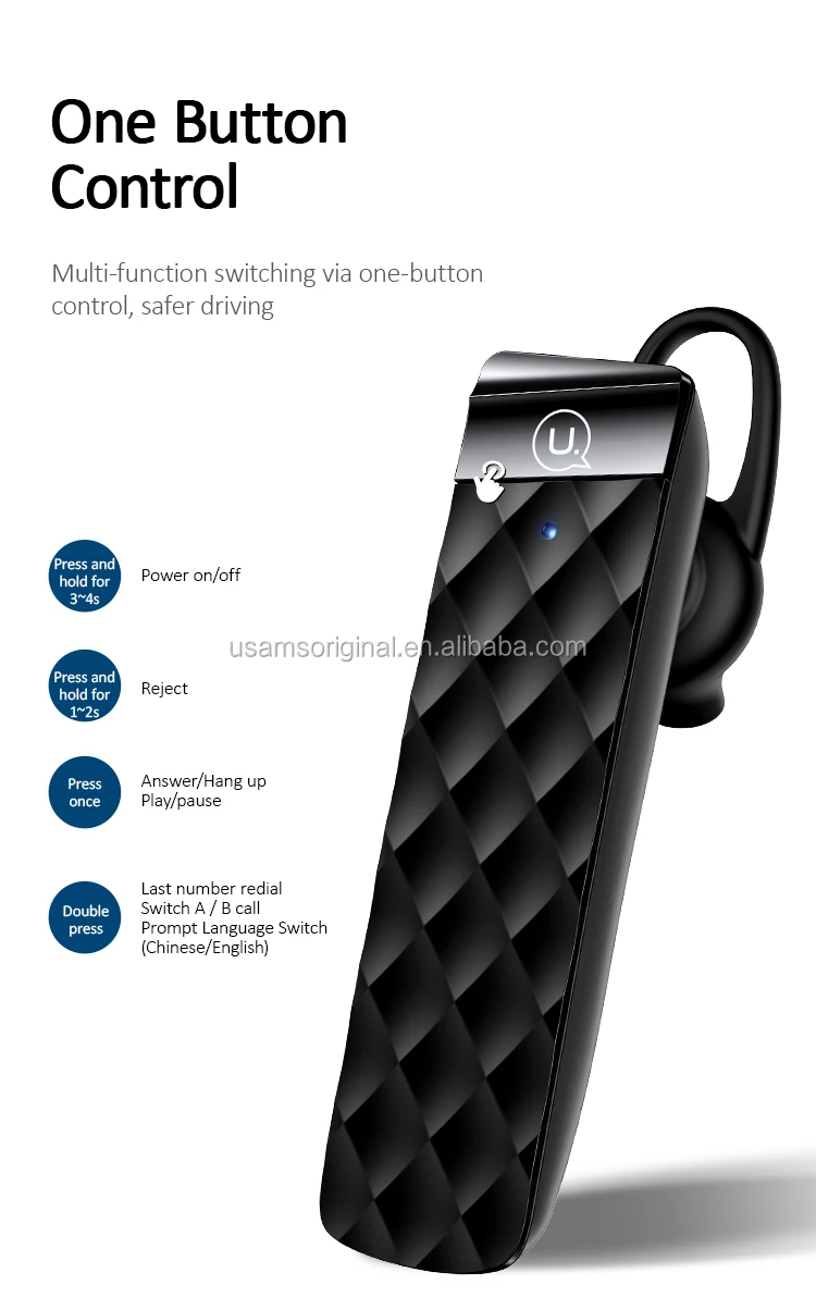 USAMS BT1 Original Design Single Ultra Light 8g ABS BT5.0 Earbuds Wireless Single Earphones For Apple - ANKUX.COM
