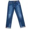 Hot sale fast delivery blue name brand new style stretch jeans pent men ripped jeans