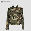 camouflage Long Sleeve Women Covered Button Jacket Casual Frayed Edge at Cuffs&Hem Jacket/Coat/Top
