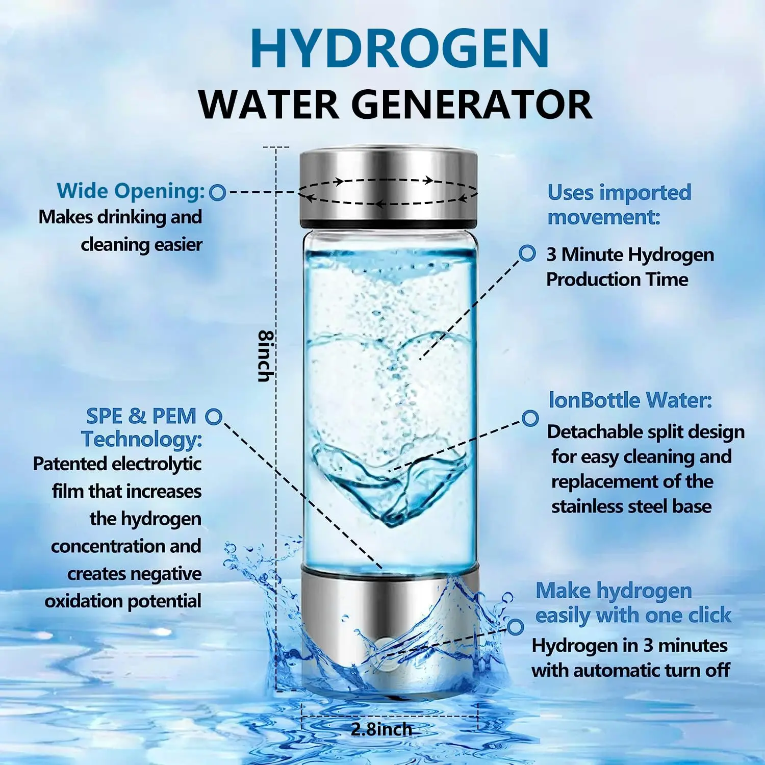 Cunsumer Reports For Hydrogen Water Bottles Custom Logo Hydrogen Water Bottle - Rechargeable & Portable