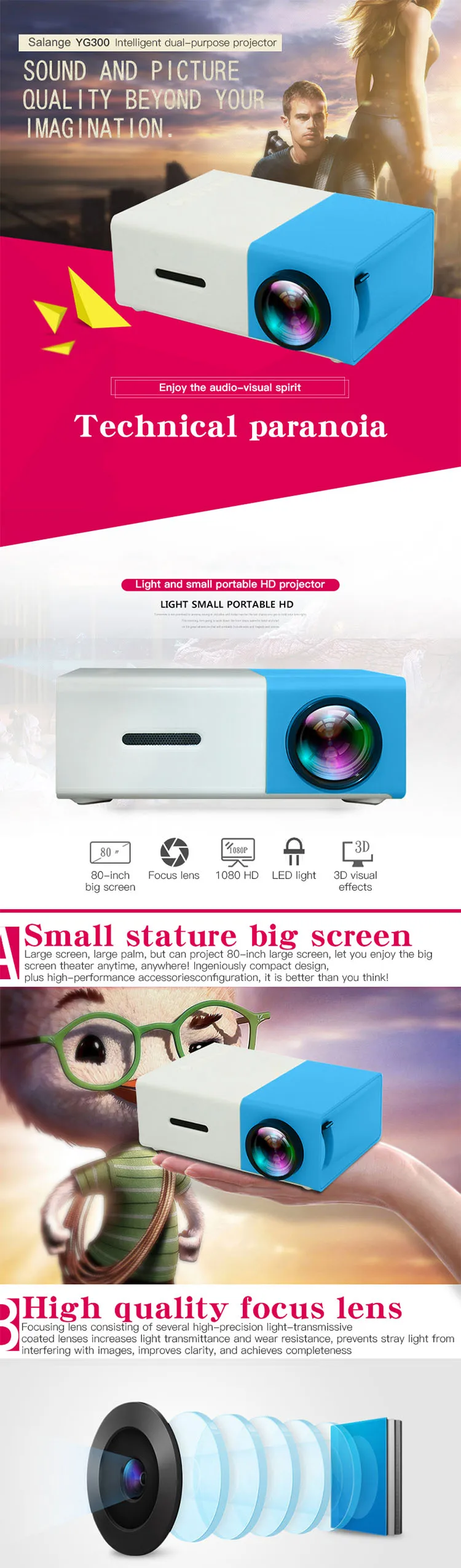 Salange Yg300 Portable Mini Projector Theater Video Hd Projectors ...