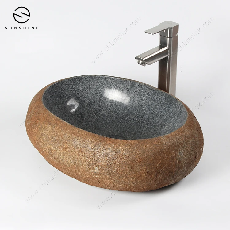 Archaizing Style Grey Granite Stone Oval Shape Table Top Wash Basin Lavabo