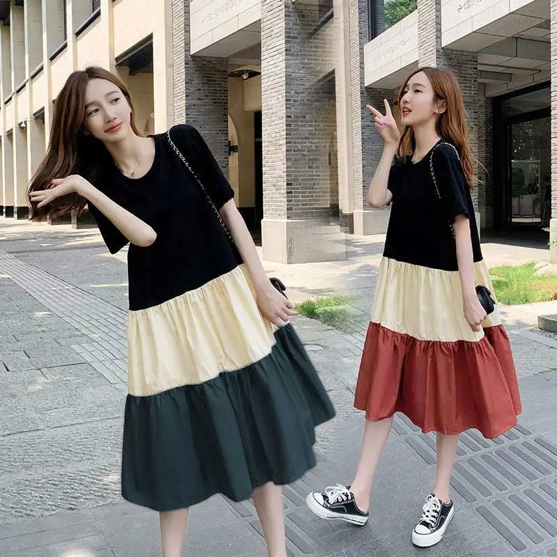 Wholesale Women Summer Clothing Korean Style Dresses Patchwork Fashion Dress