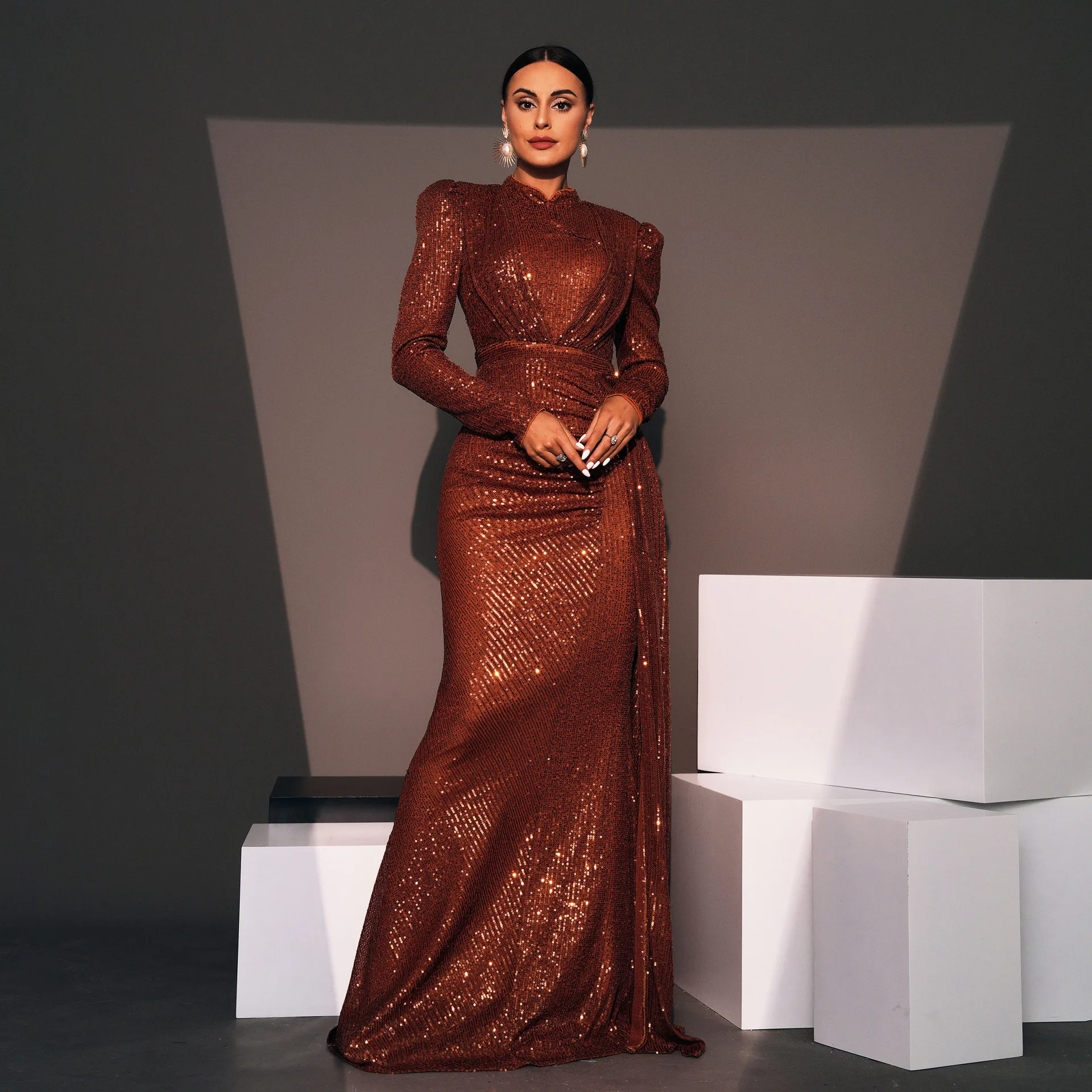 alibaba bridesmaid dresses Wholesale High Quality Long Sleeve Luxury Dress Muslim Bridesmaid Custom Bridesmaid Dress size inclusive bridal gown gold semi formal dresses Pattern Options:Pattern Printed for you