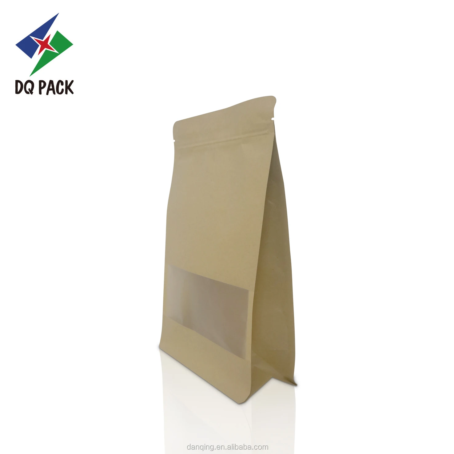 Food Grade Kraft Paper Quad seal Flat bottom Zipper Pouch for snack Packaging