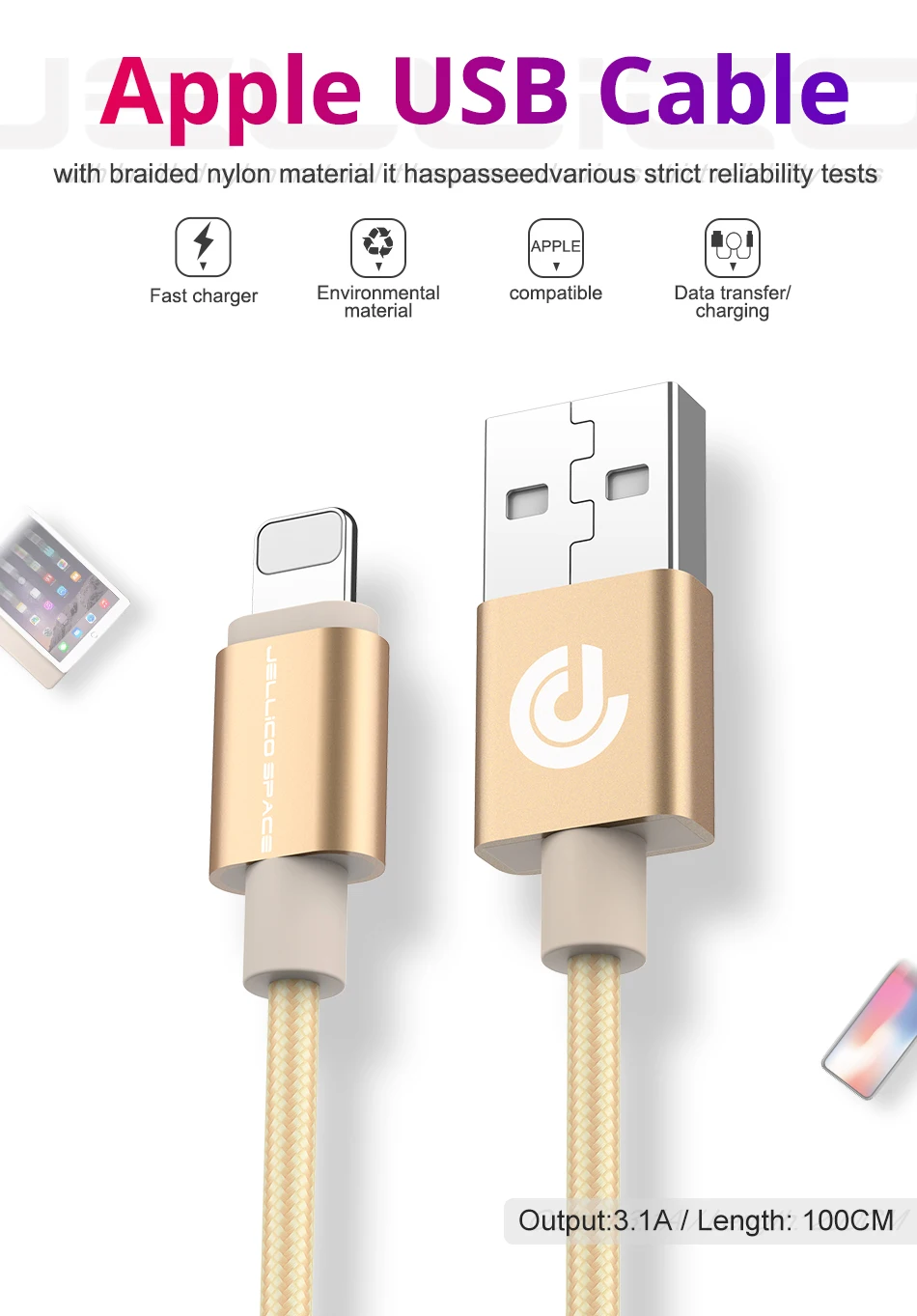Jellico KN-10 USB Mobile Accessories MFI Certified Mobile Data Cable Charging Cable For Iphone