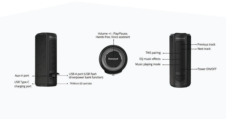 BT Speaker 40W Portable Speaker Deep Bass Soundbar with IPX6 Waterproof, Power Bank Function SoundPulse Tronsmart T6 Plus - ANKUX.COM