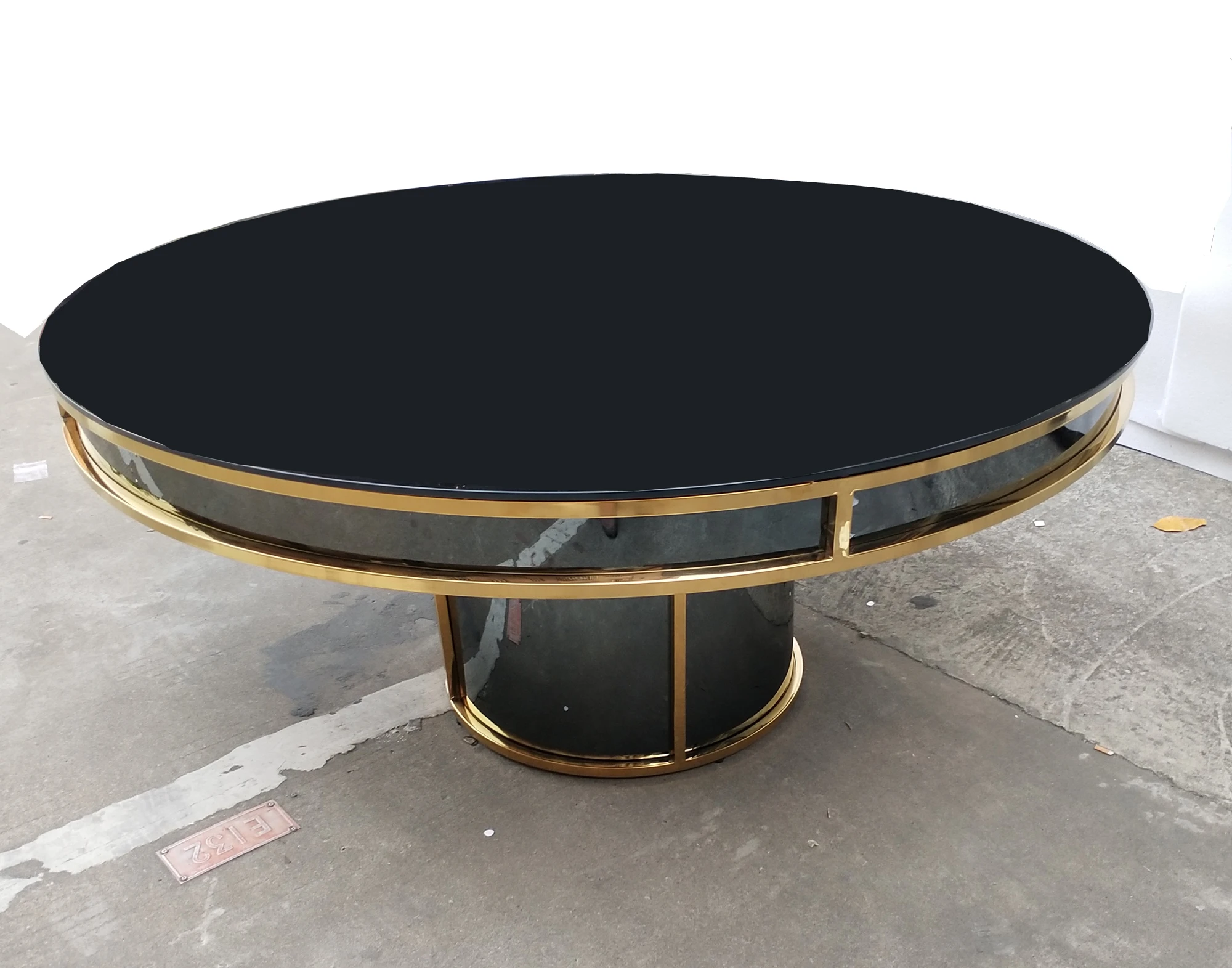 新设计黄金不锈钢大圆形黑色顶级餐桌事件婚礼租赁