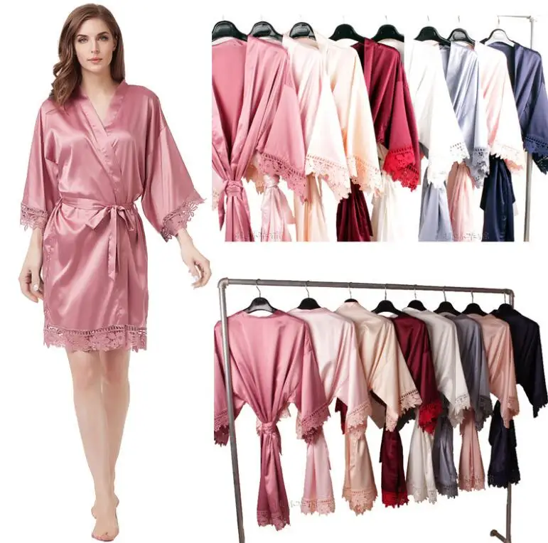 Factory Wholesales Wedding Silk Satin Lace Bridesmaid Robe For Bridal