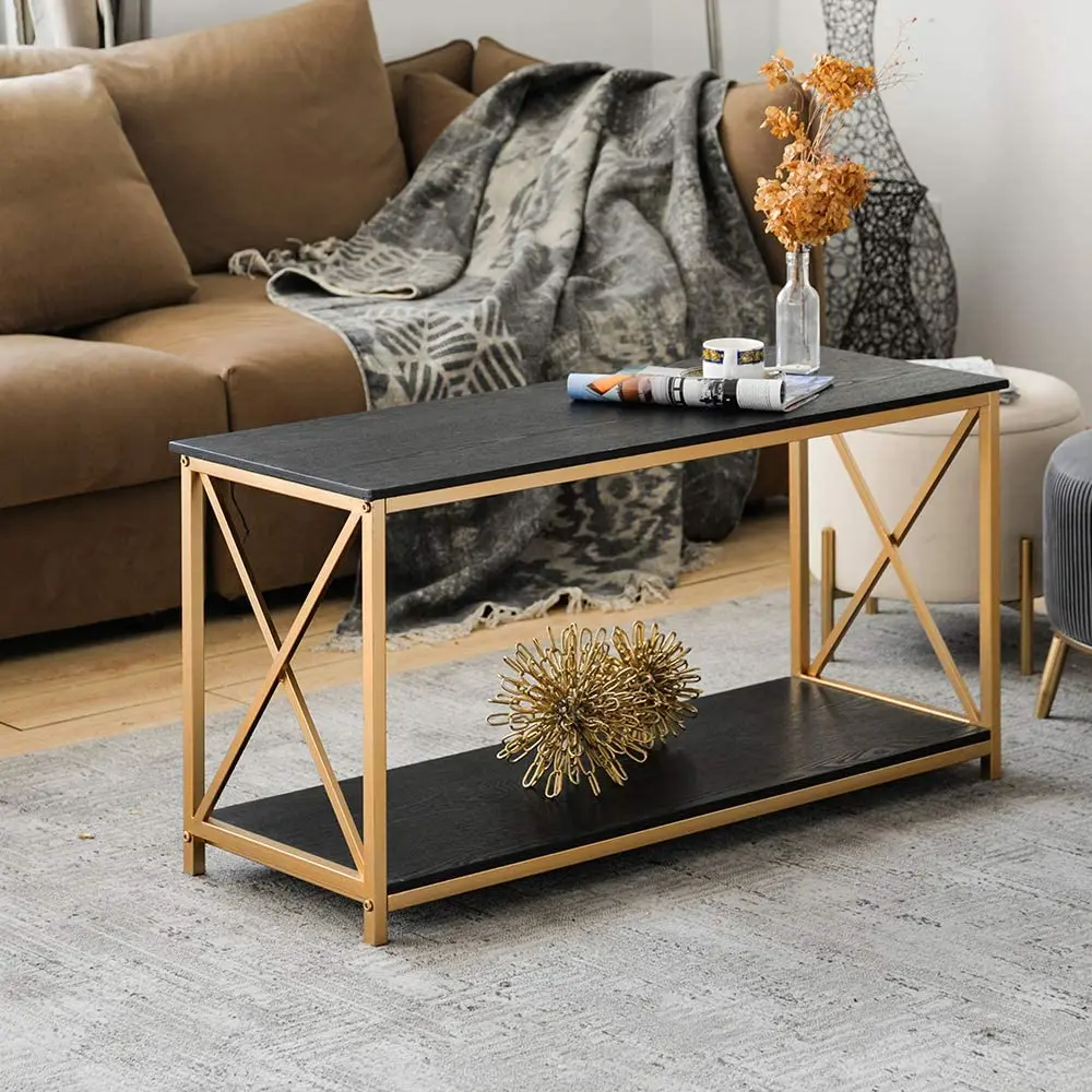 Living Room Furniture Custom Rustic Wood Metal Frame Wooden Top Coffee