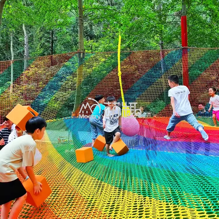 Moetry Indoor Handmade Crochet Trampoline Net Colorful Land Play