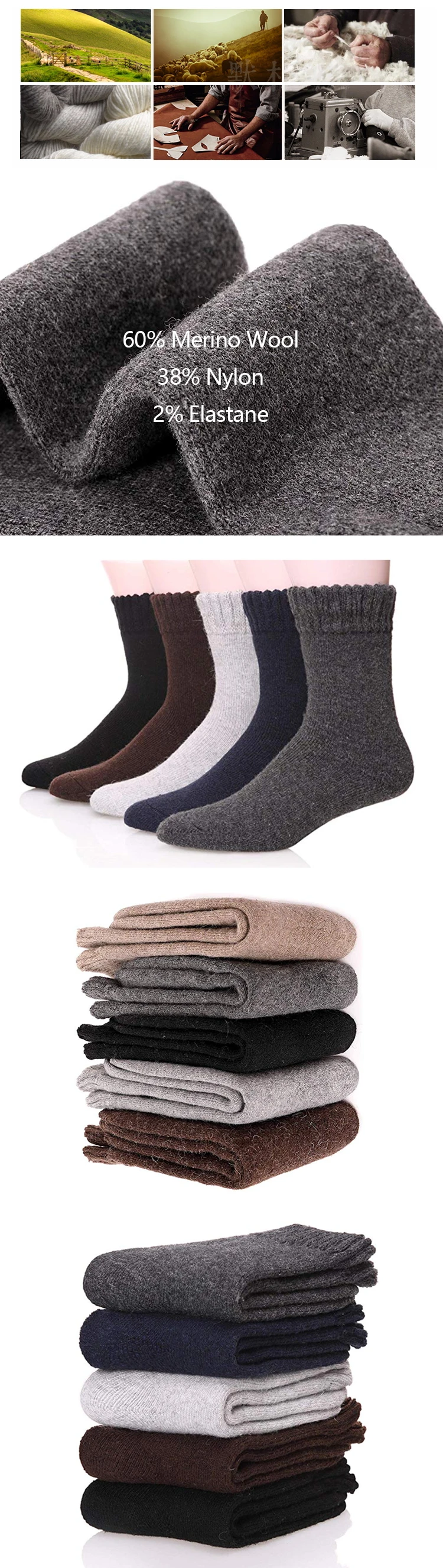 Enerup Kaos Kaki Custom Logo Hiking Trail Walking Thick Warm Fuzzy Merino Wool Winter Socks for Men Women Calcetines Termicos