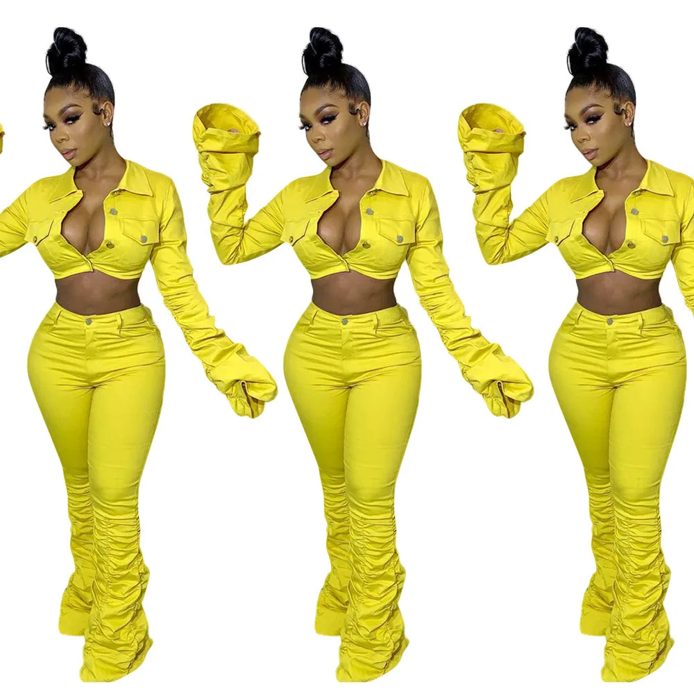 yellow denim two piece