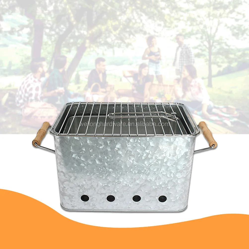 Home Rectangle Metal Bbq Bucket Galvanized Steel Barbecue Bucket Grill