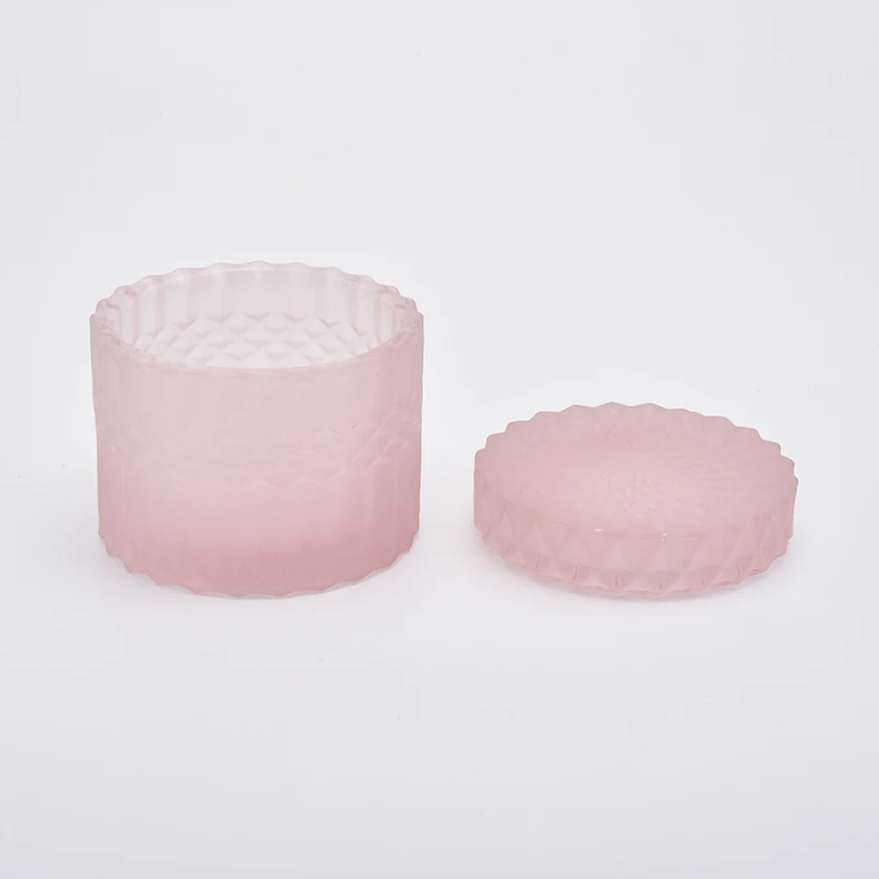 Decorative Pink Glass Candle Holder With Lids