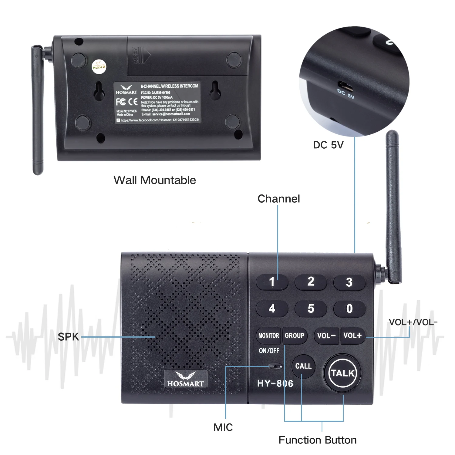 Portable Wireless Intercom System Hosmart 1500ft Long Range,6 Channel ...