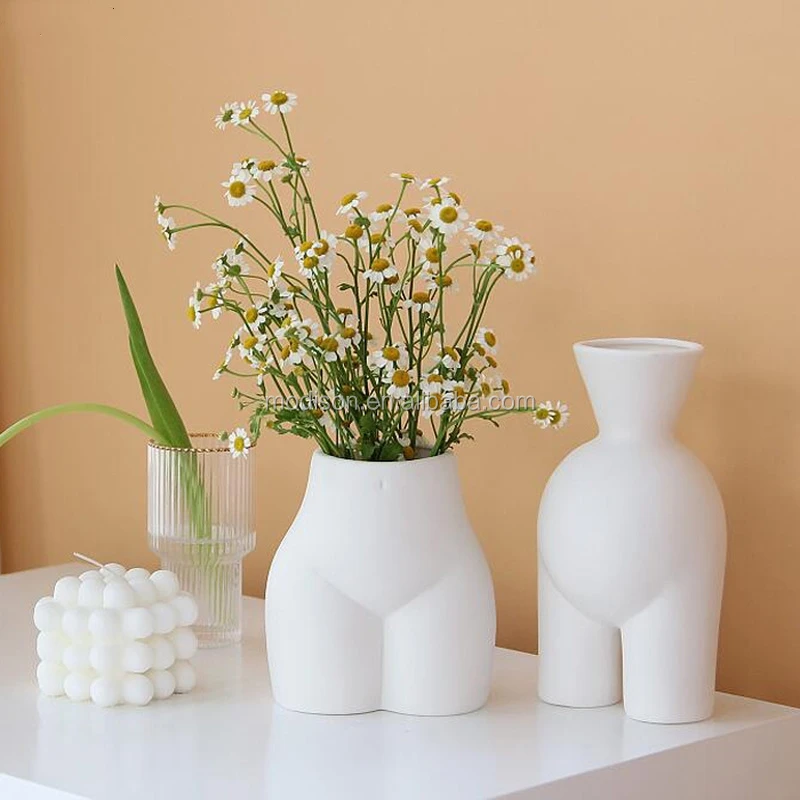 Abstract Human Body Creative Ceramic Handmade Vase Flower Art Crafts Modern Half-length Vase 