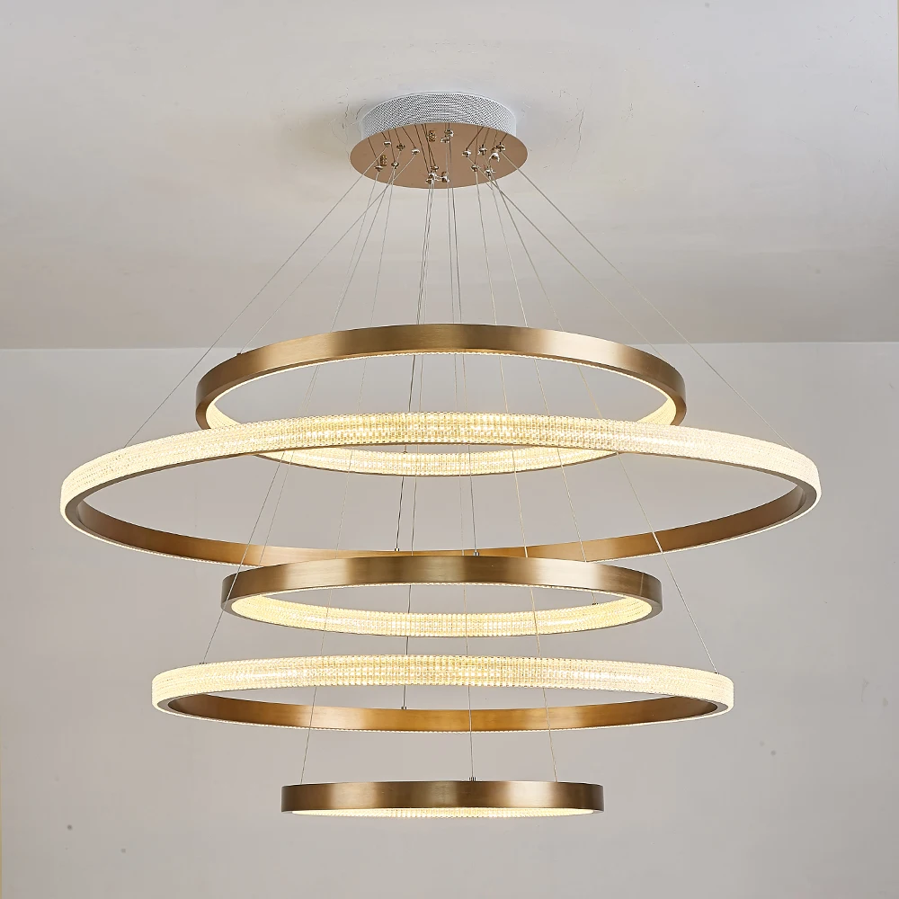 Round Shape Bedroom Aluminium Pendant Light Gold Modern Ring Led Circle Chandelier