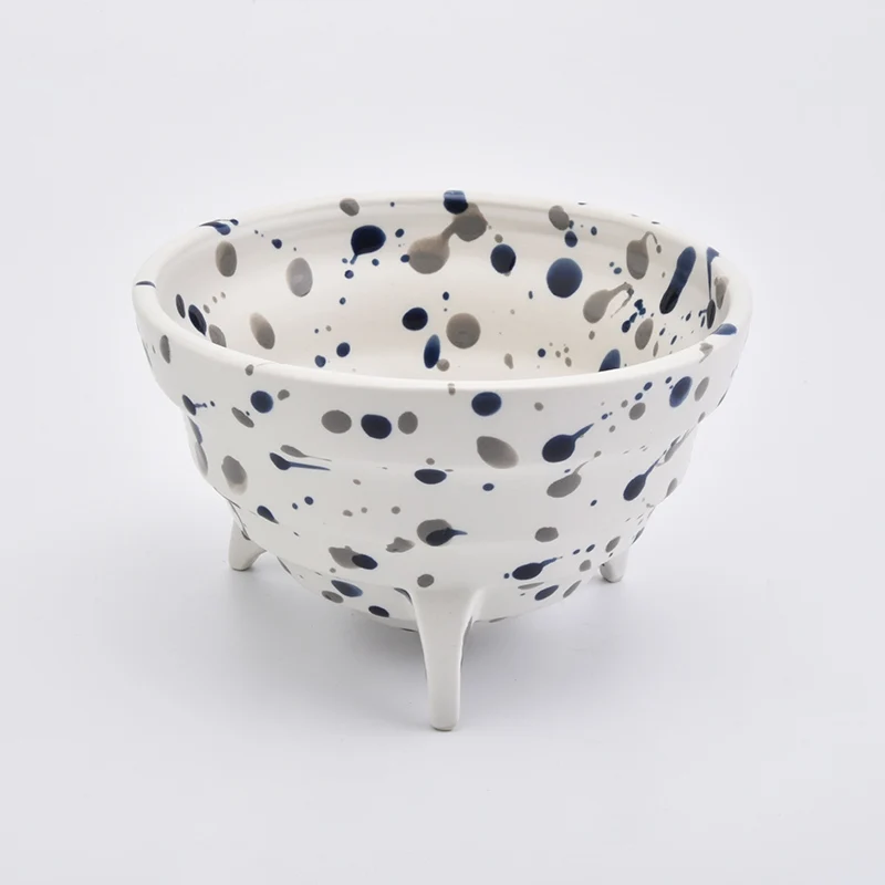 Triple Footed Ceramic Candle Holders Dotted Bowls Home Decor