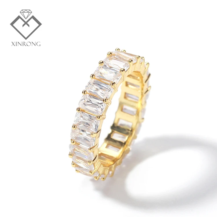 
GIC certified 18k gold with 30pcs DE color VS Baguette Lab created HPHT Diamond band ring emerald for Party Jewelry 